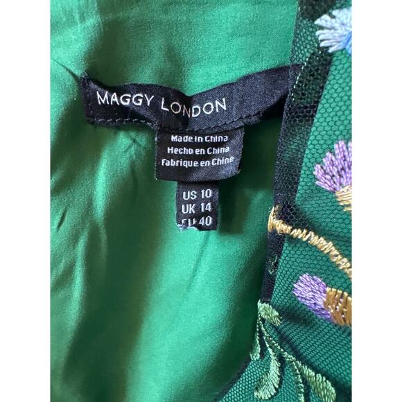 Maggie London Green Floral Embroidered Ruffle Sleeveless A-Line Midi Dress 10 - Picture 10 of 10